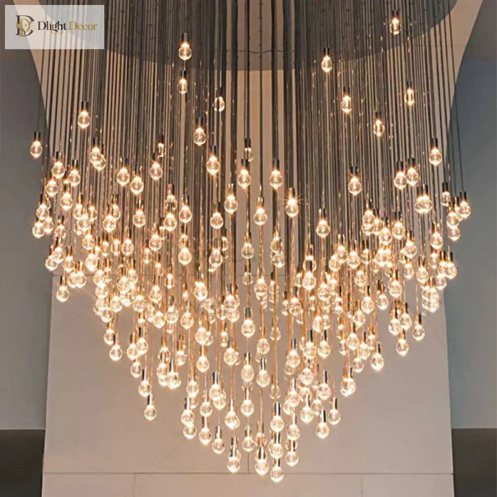 Exquisite Modern Long Staircase Chandelier - Large Gold Led Luxury Crystal Ball Fixture For Grand