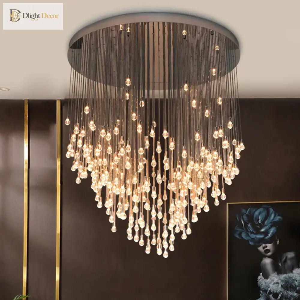 Exquisite Modern Long Staircase Chandelier - Large Gold Led Luxury Crystal Ball Fixture For Grand