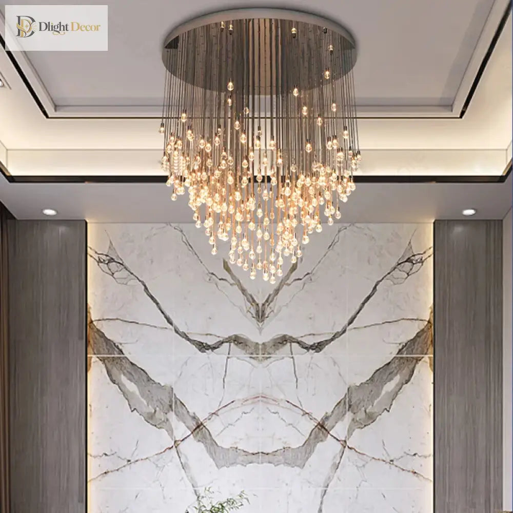 Exquisite Modern Long Staircase Chandelier - Large Gold Led Luxury Crystal Ball Fixture For Grand