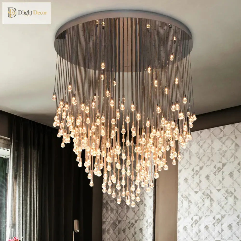 Exquisite Modern Long Staircase Chandelier - Large Gold Led Luxury Crystal Ball Fixture For Grand