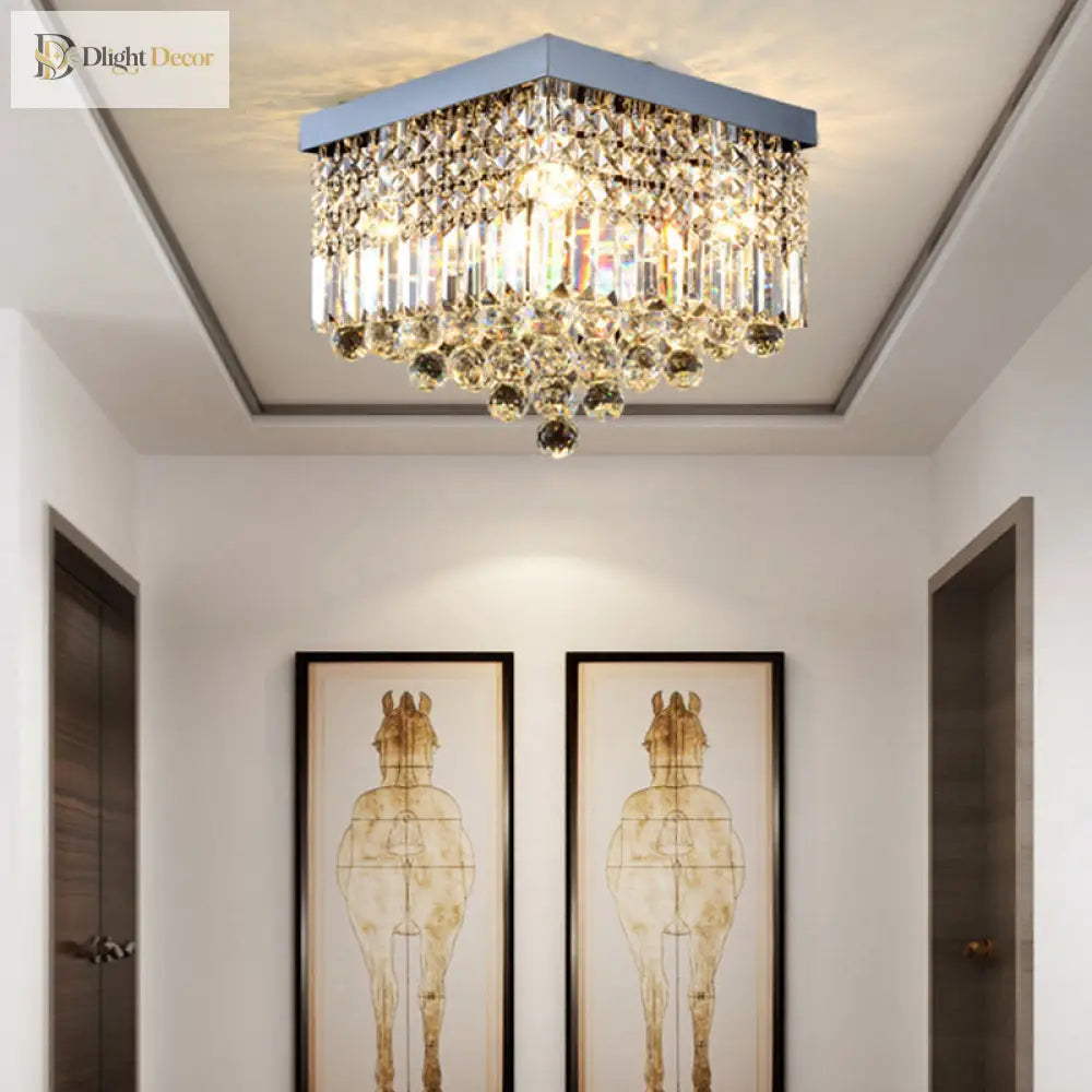 Prismatic Elegance: Modern Flush Mount Light With Faceted Crystal