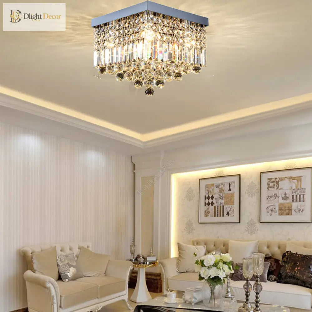 Prismatic Elegance: Modern Flush Mount Light With Faceted Crystal