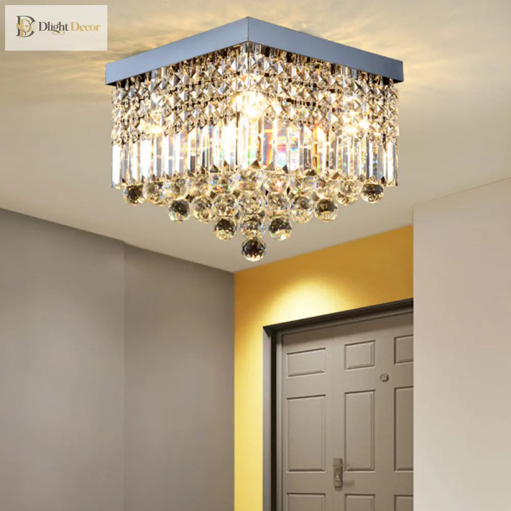 Prismatic Elegance: Modern Flush Mount Light With Faceted Crystal