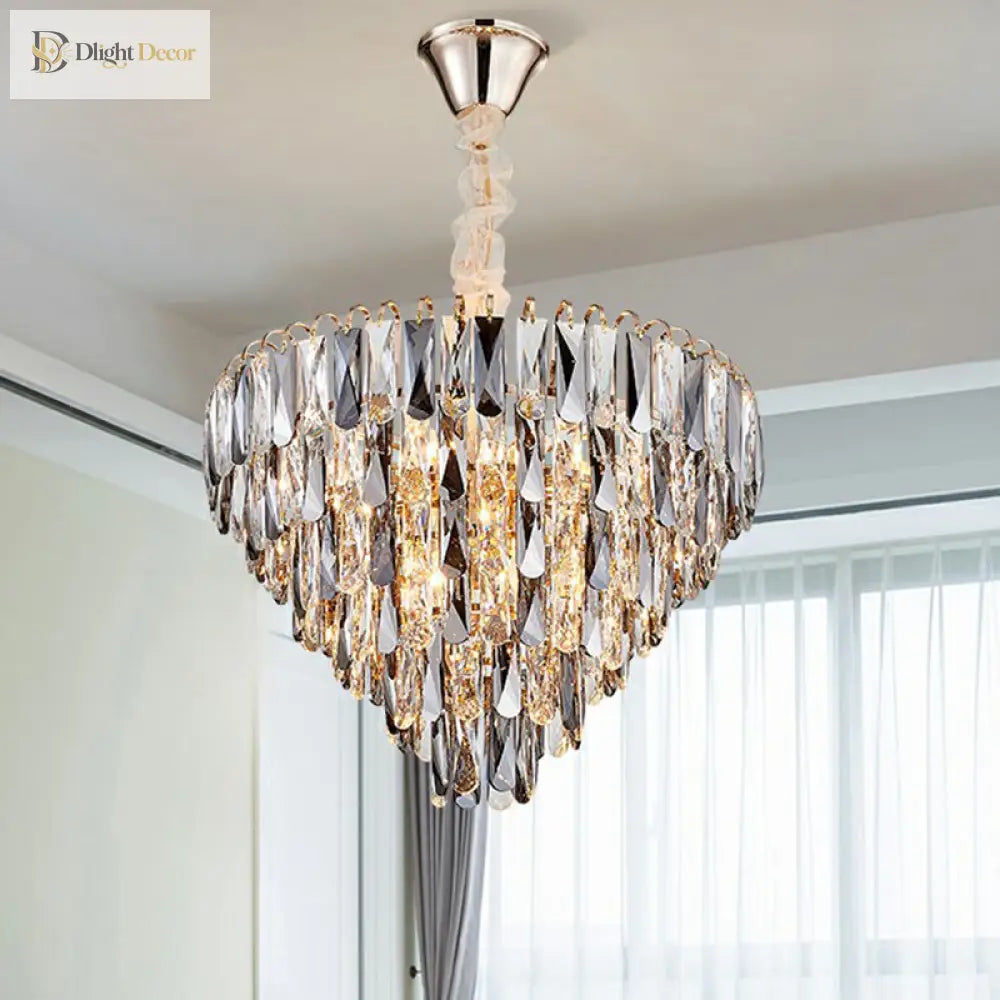Faith Modern Crystal Chandelier - Smoke Grey Cone Pendant Light (Multiple Tiers)