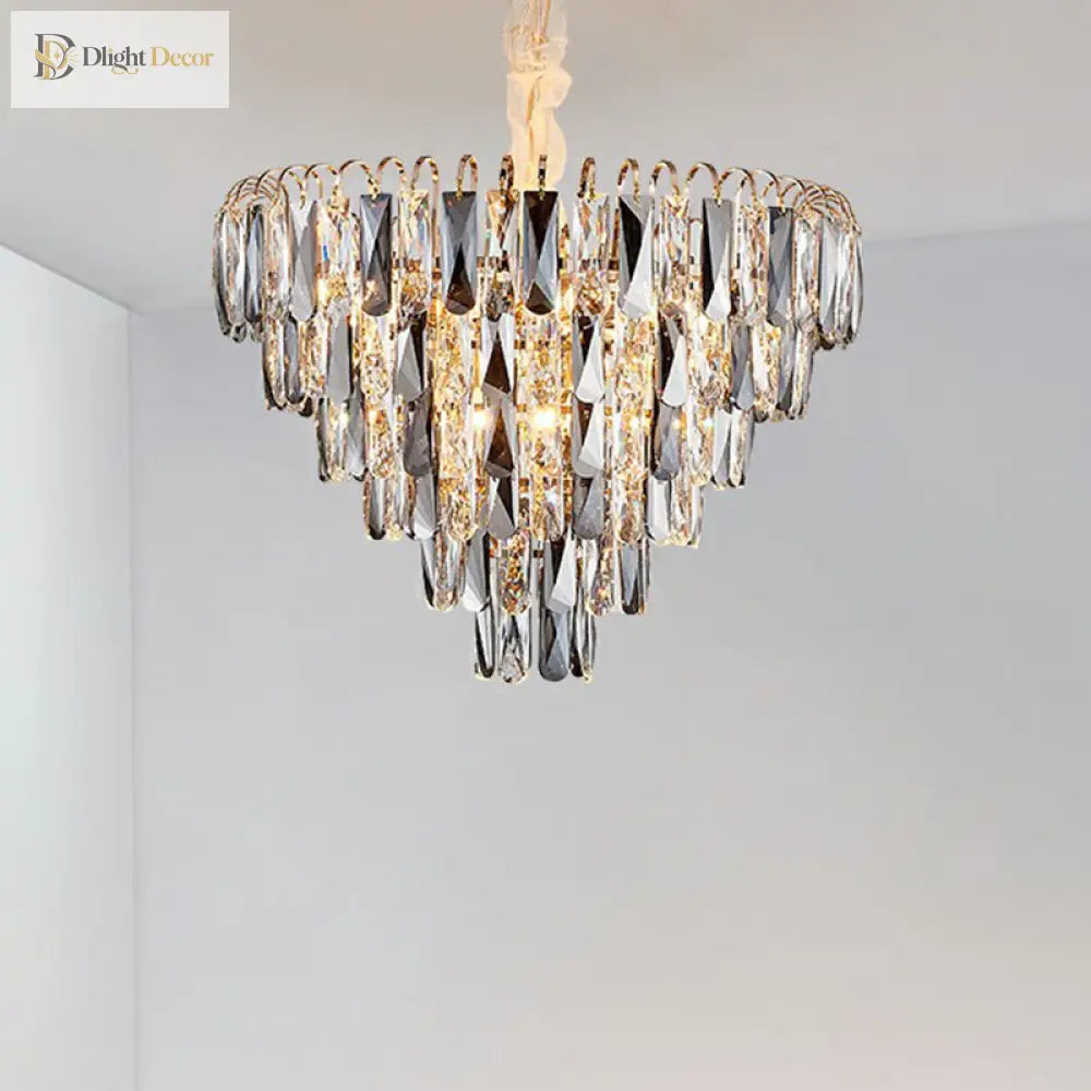 Faith Modern Crystal Chandelier - Smoke Grey Cone Pendant Light (Multiple Tiers)
