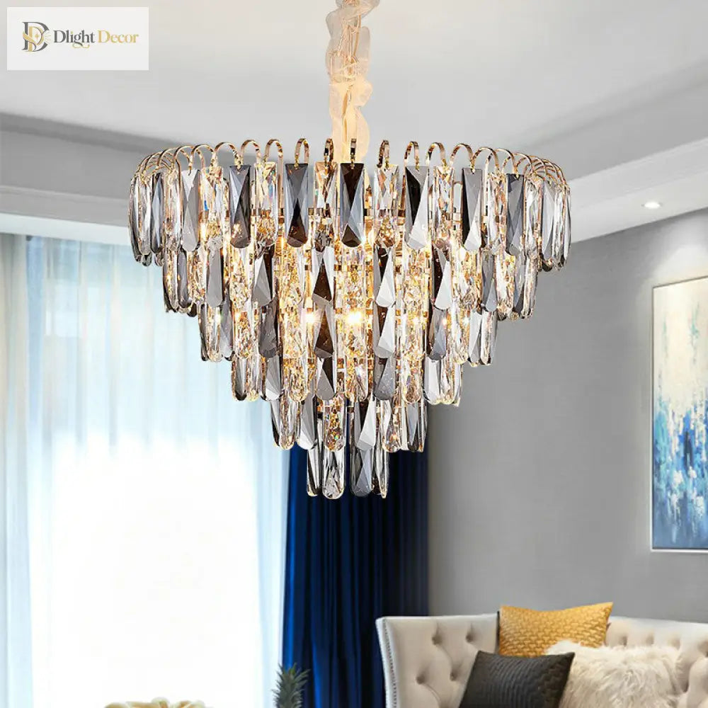 Faith Modern Crystal Chandelier - Smoke Grey Cone Pendant Light (Multiple Tiers)