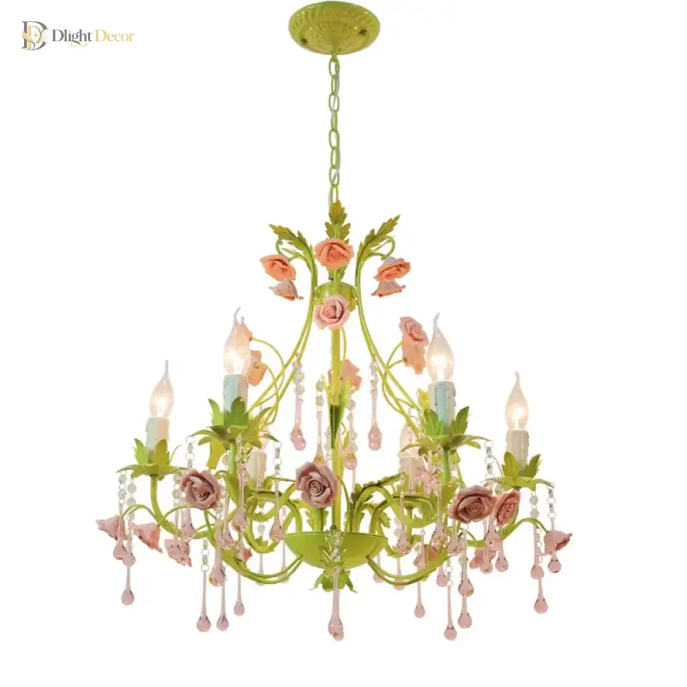 European Pink Rose Flower Chandelier – product view 5