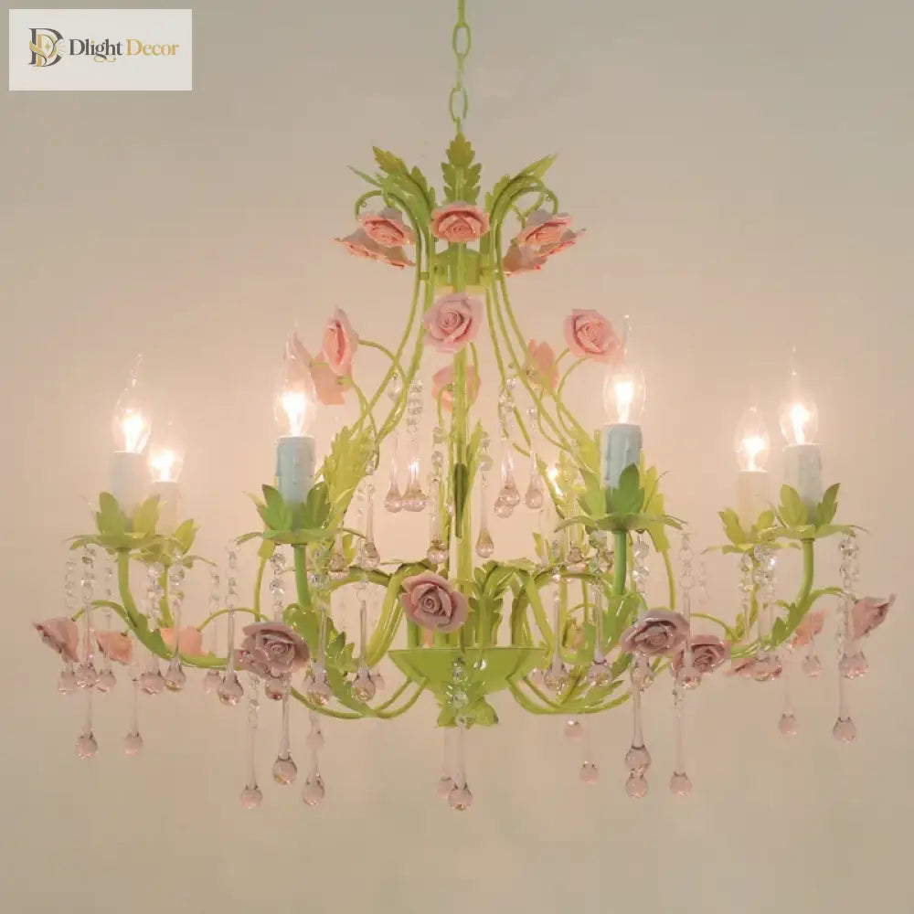 European Pink Rose Flower Chandelier – product view 3