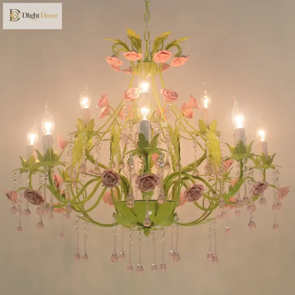 European Pink Rose Flower Chandelier – product view 4