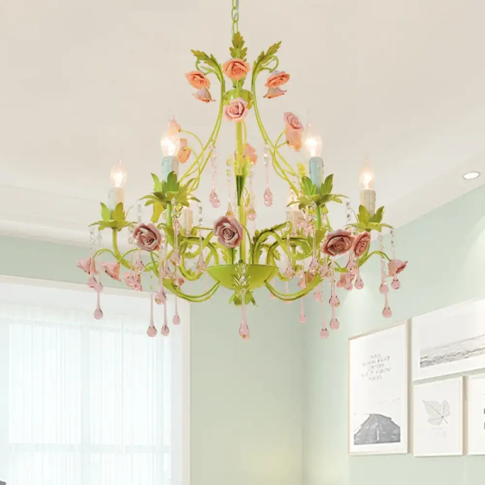 European Pink Rose Flower Chandelier – product view 1