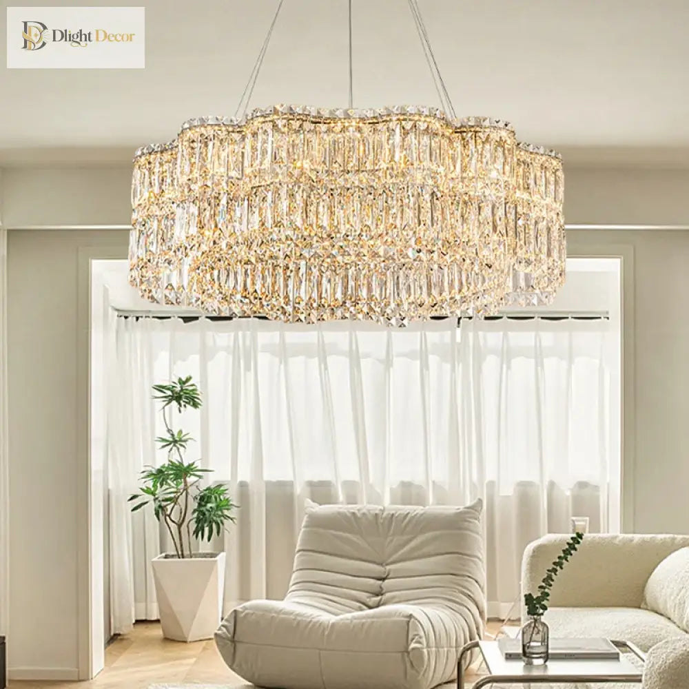 Flower Wave Crystal Luxury Ceiling Chandeliers - Modern Led Lustre Hanging Lamps For Dining Room