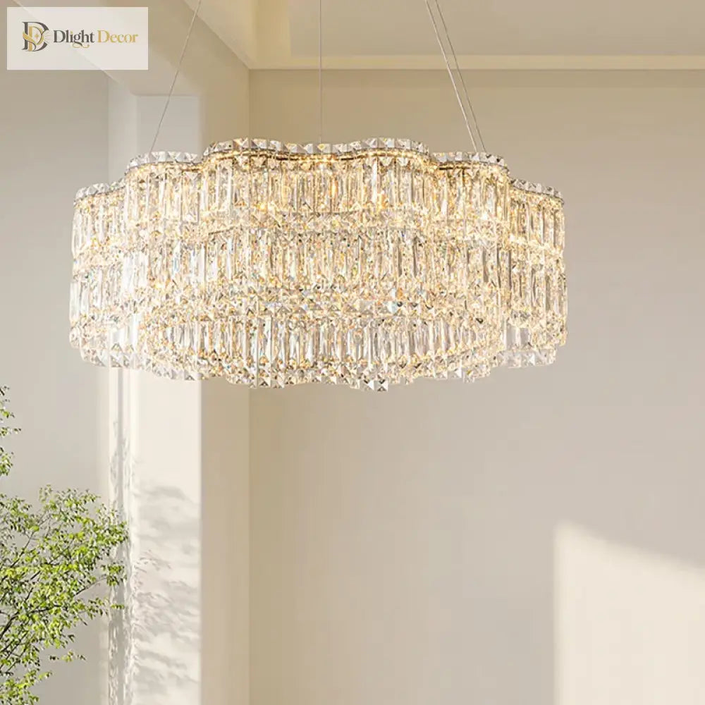 Flower Wave Crystal Luxury Ceiling Chandeliers - Modern Led Lustre Hanging Lamps For Dining Room