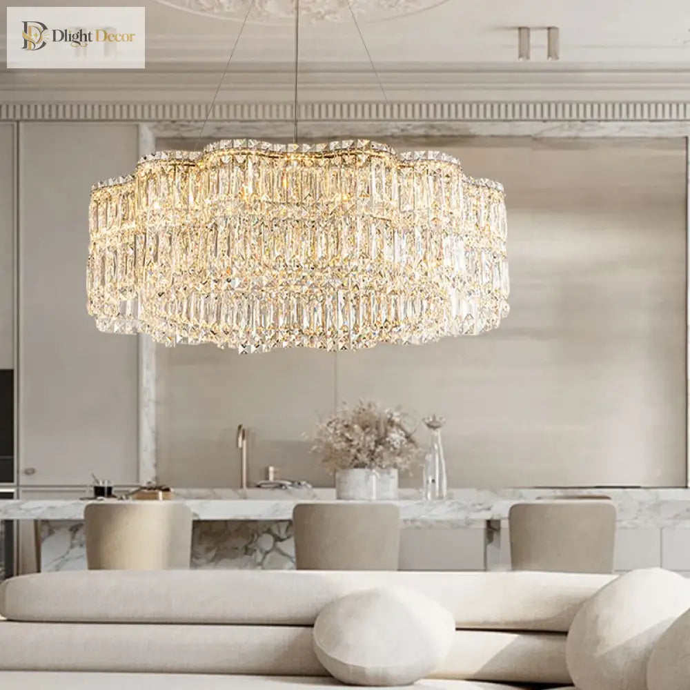 Flower Wave Crystal Luxury Ceiling Chandeliers - Modern Led Lustre Hanging Lamps For Dining Room