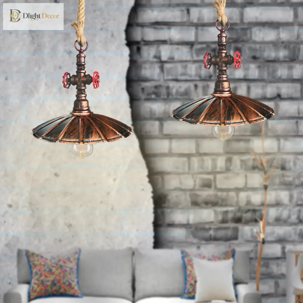Gianna - Rustic Elegance Pendant Light With Scalloped Shade And Rope Cord