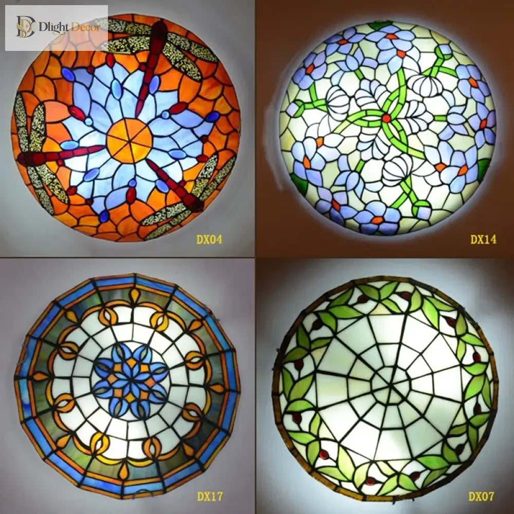 European - Style Tiffany Round Glass Ceiling Lights - Elegant Illumination For Restaurants