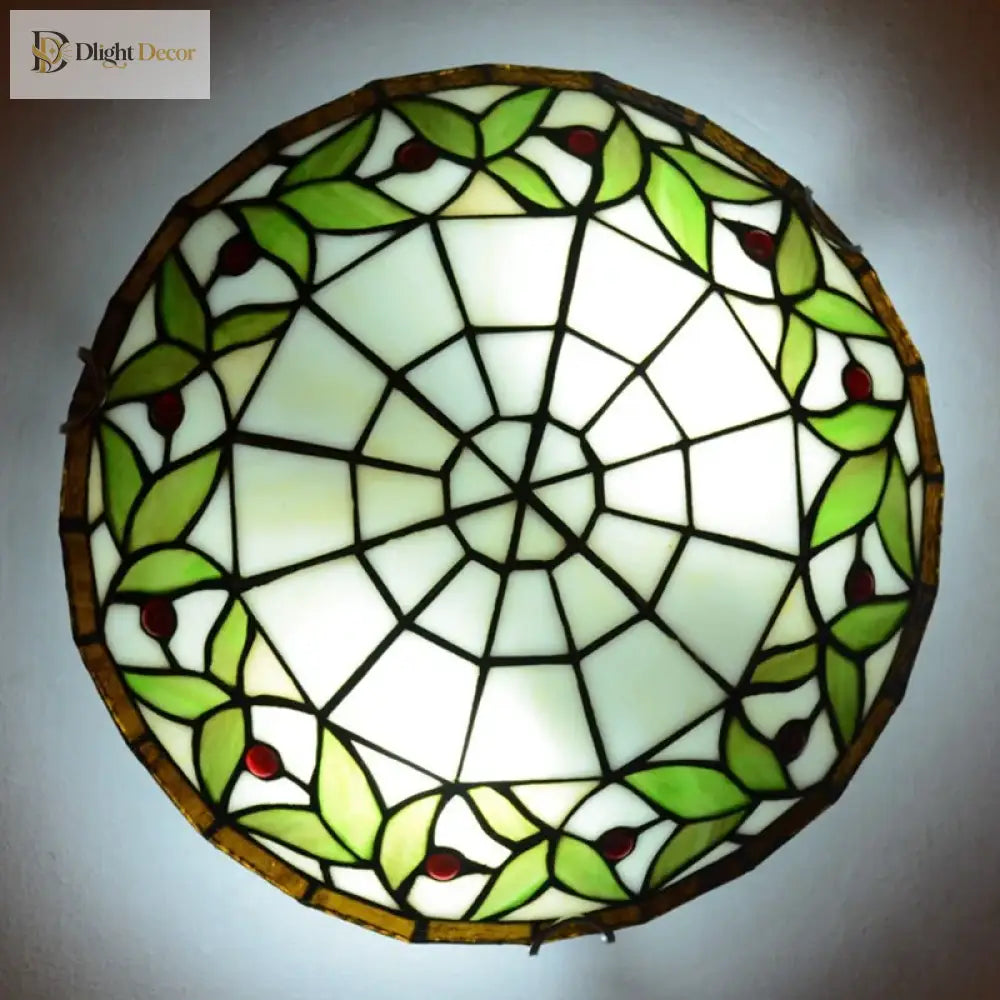 European - Style Tiffany Round Glass Ceiling Lights - Elegant Illumination For Restaurants
