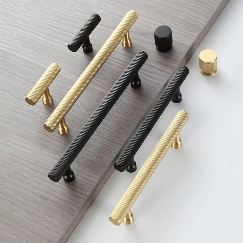 Gold and Black Brass T-Bar Handles – Straight Line Cabinet Pulls and Wardrobe Knobs Handles