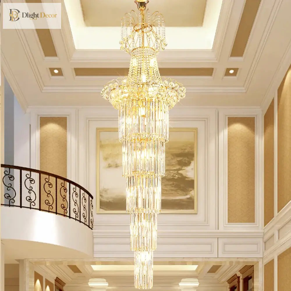 European - Style Duplex High Ceiling Chandelier - Golden Elegance For Grand Halls And Stairwell