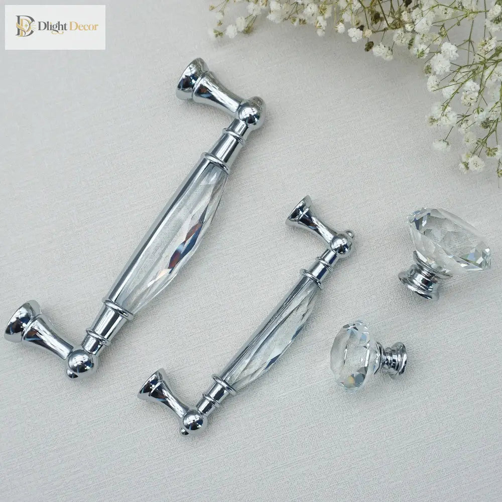 Luxury Gold Chrome Cabinet Handles – Modern Zinc Alloy and Crystal Glass Drawer Knobs for Wardrobes and Dressers Handles