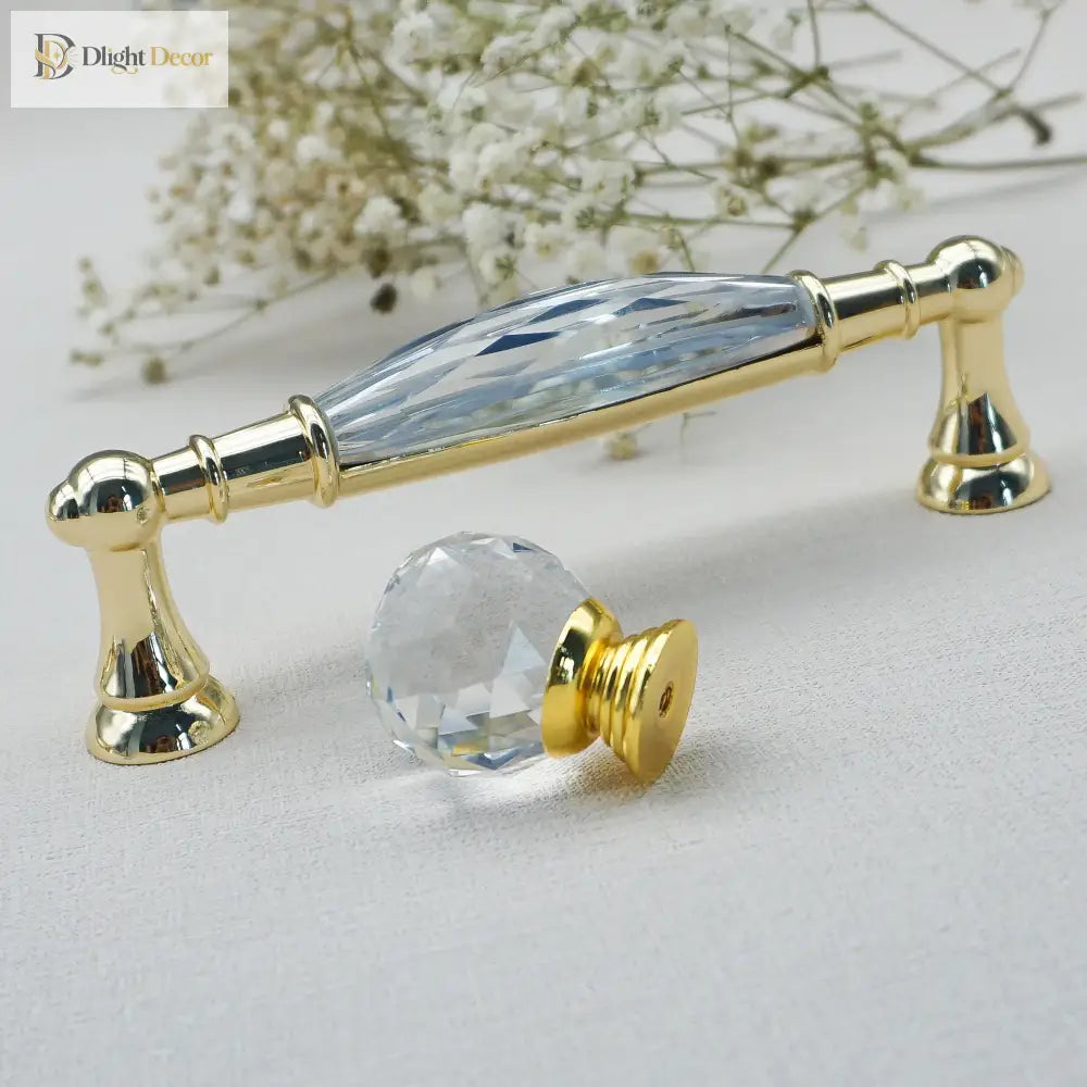 Luxury Gold Chrome Cabinet Handles – Modern Zinc Alloy and Crystal Glass Drawer Knobs for Wardrobes and Dressers Handles