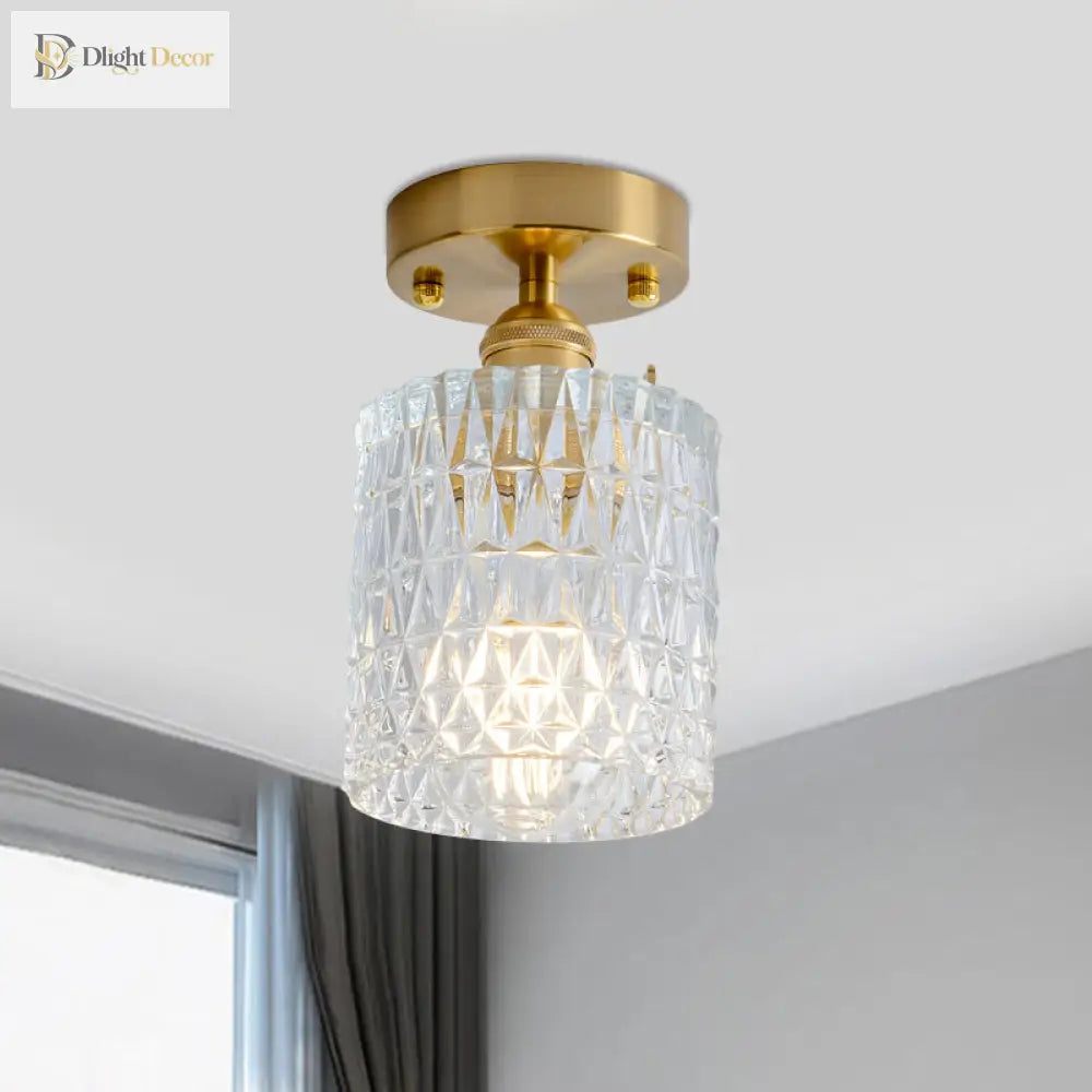 Industrial Chic Meets Modern Versatility: The Clear Glass Single - Light Gold Ceiling Light