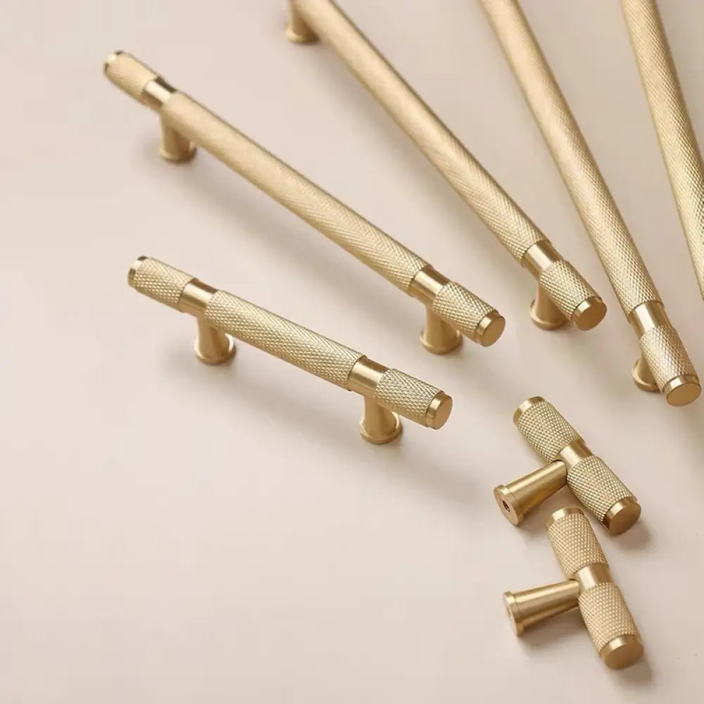 Gold Knurled Brass Handles – Textured Kitchen Cabinet Pulls and Wardrobe Knobs (50-500mm) 50cm(19.7 inches) / 1 piece