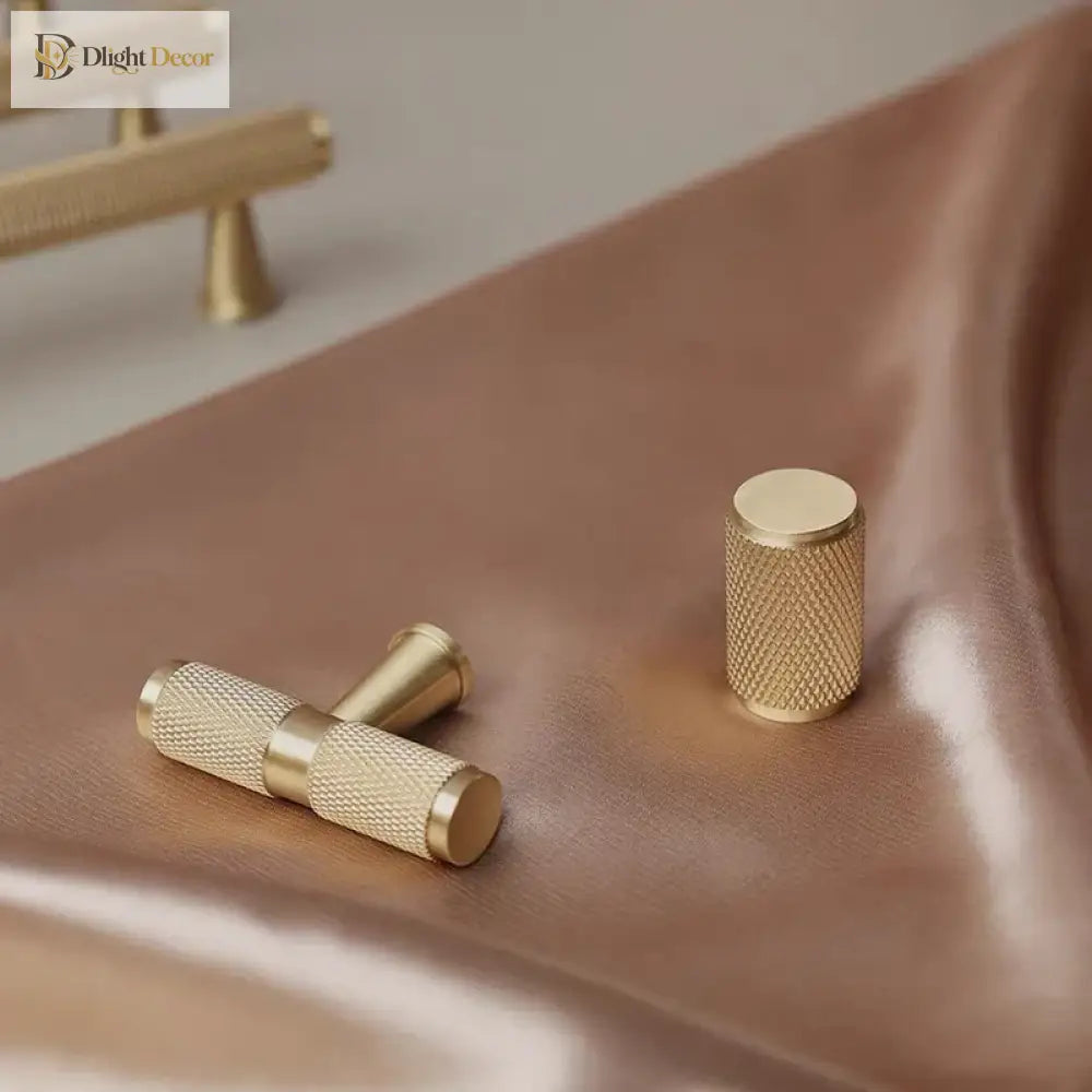 Gold Knurled Brass Handles – Textured Kitchen Cabinet Pulls and Wardrobe Knobs (50-500mm) Handle