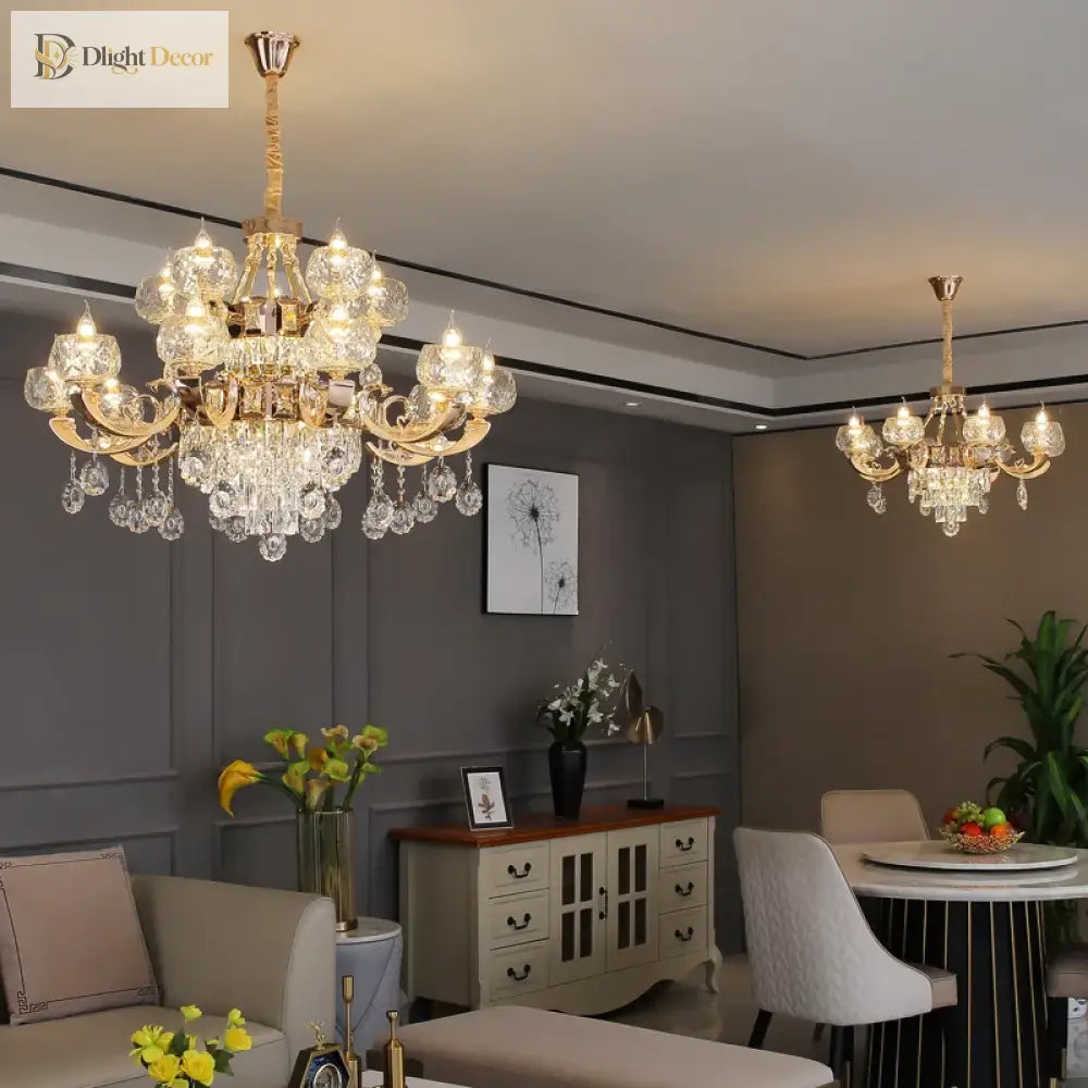 Grand European Style Crystal Pendant Lamp - High - Grade Luxury For Living Rooms Dining Areas And