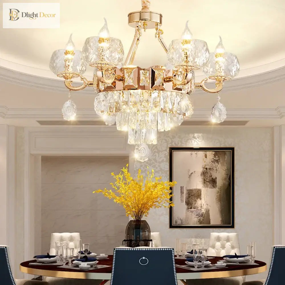 Grand European Style Crystal Pendant Lamp - High - Grade Luxury For Living Rooms Dining Areas And
