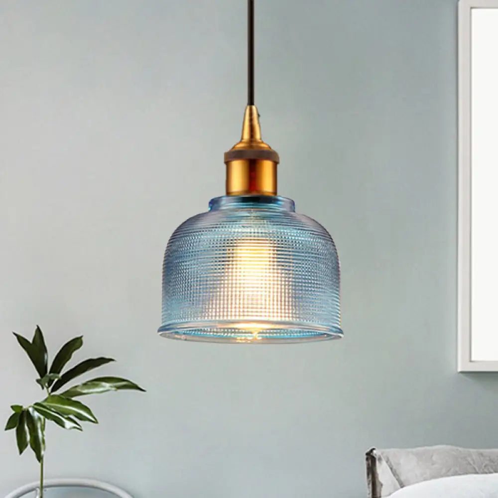 Sadie Modern Glass Pendant - Grid Design In Striking Colors Blue