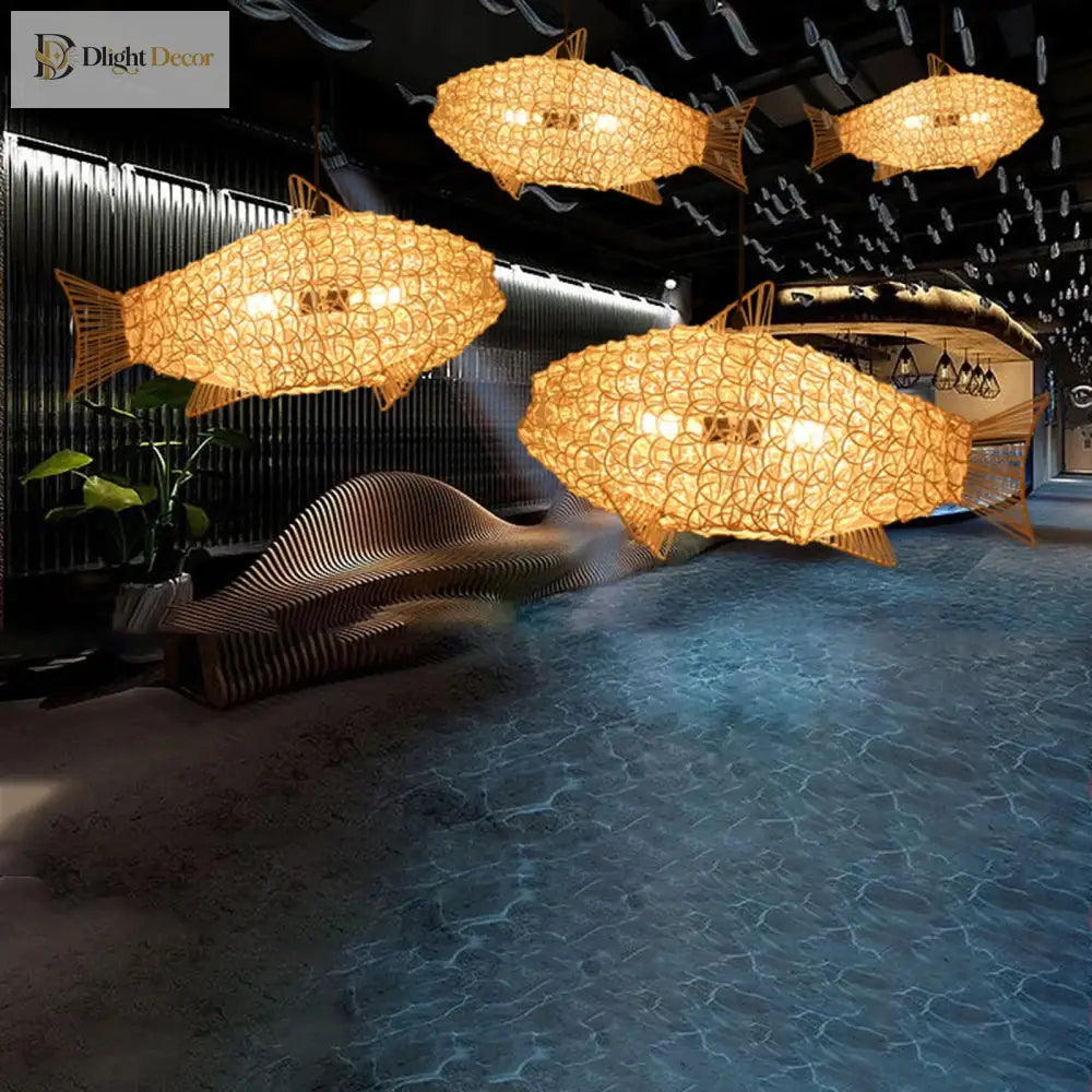 Hand - Woven Rattan Fish - Shaped Pendant Light - Artful Decorative Lighting For Home And