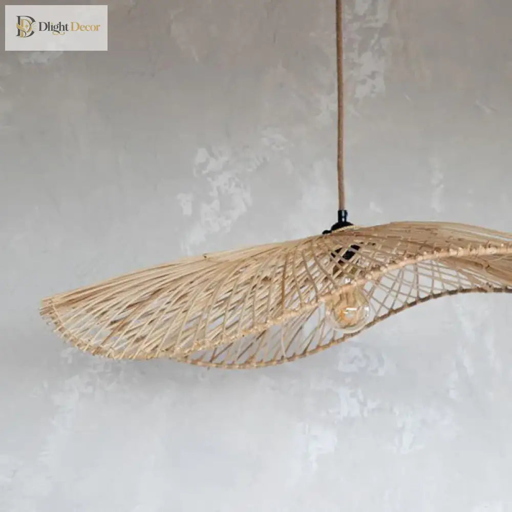 Handmade Art Rattan Pendant Lamp - Oriental Water Pattern Luminaire For Elegant Living Room And