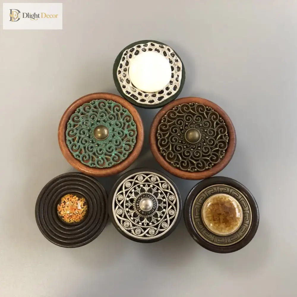 Handmade Wood and Alloy Cabinet Handles – Artistic Drawer and Furniture Knobs for Home Decor Knobs