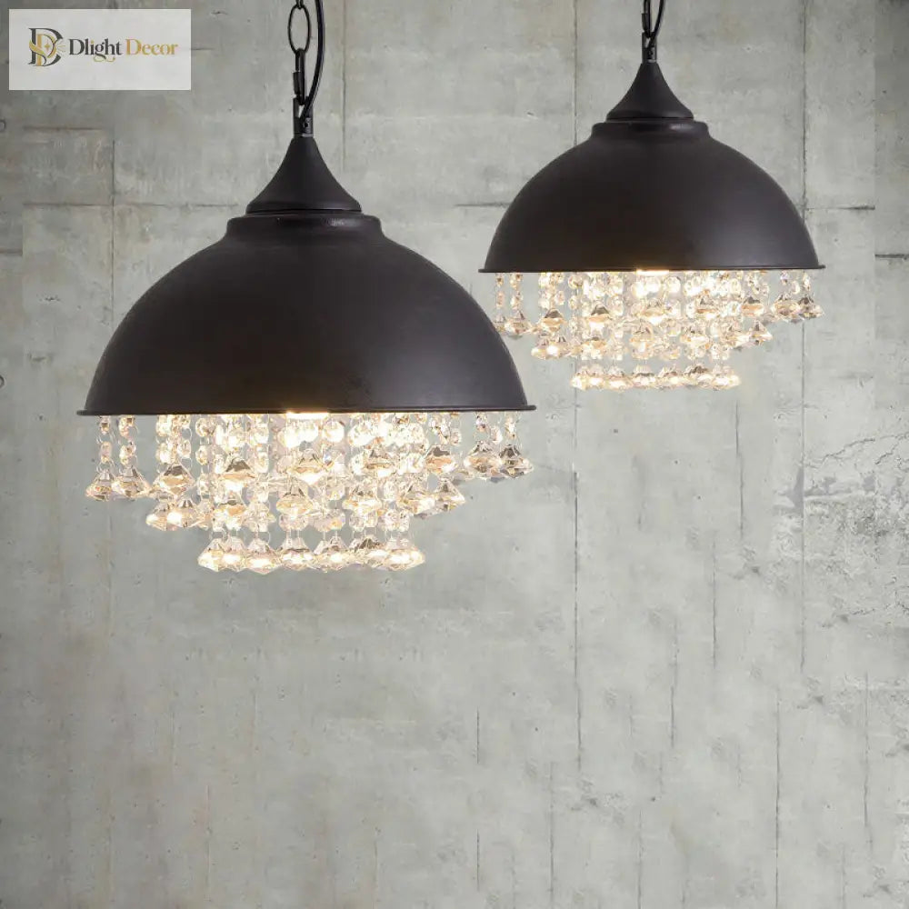 Harlow - Glamorous Industrial Pendant Light With Crystal Accents (1 - Light)