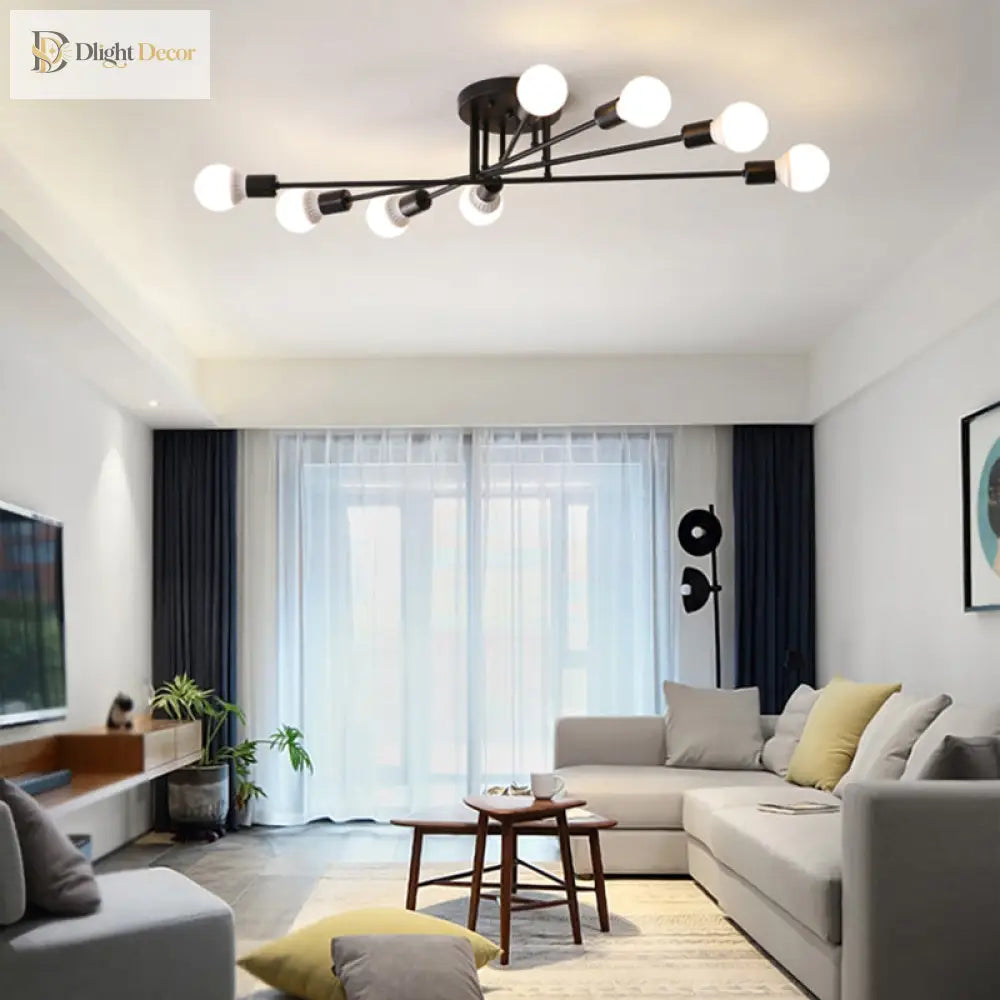 Haven Modern Semi - Flush Mount Chandelier: Bold Style With Exposed Bulbs For Your Bedroom