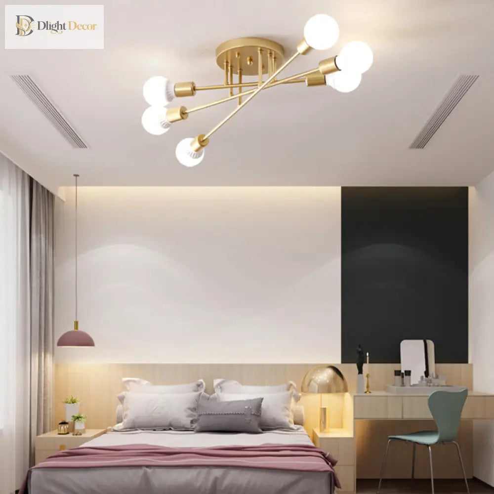 Haven Modern Semi - Flush Mount Chandelier: Bold Style With Exposed Bulbs For Your Bedroom