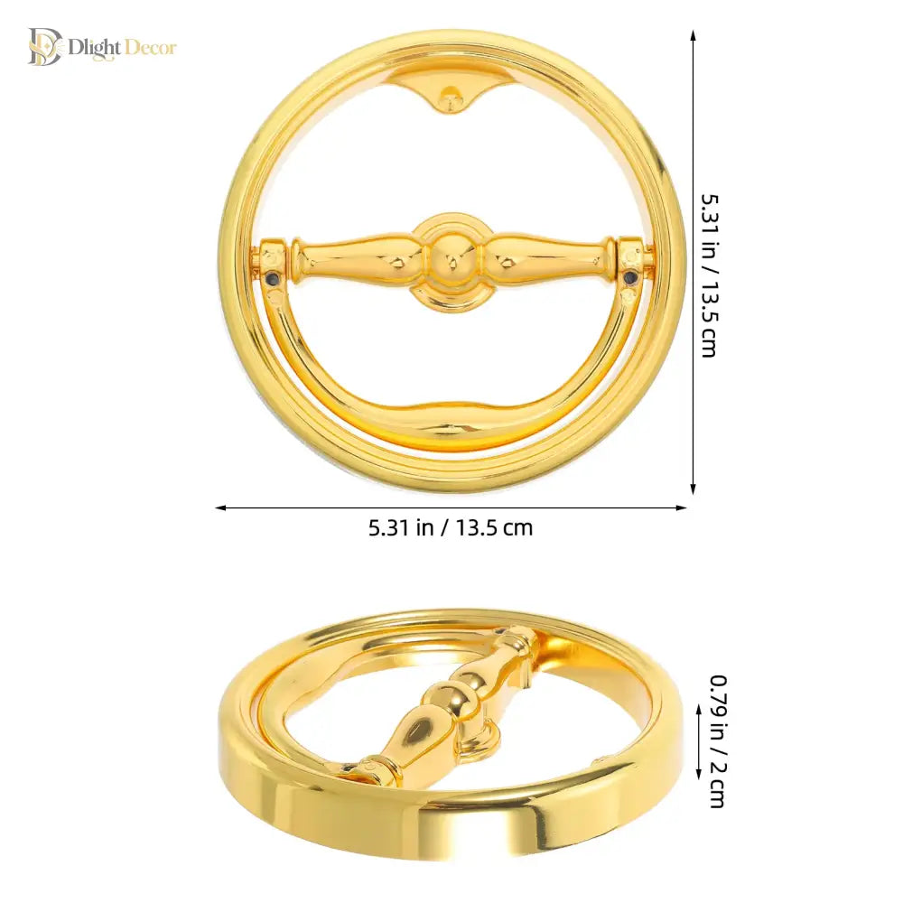 Gold ring door knocker with overall size shown in inches