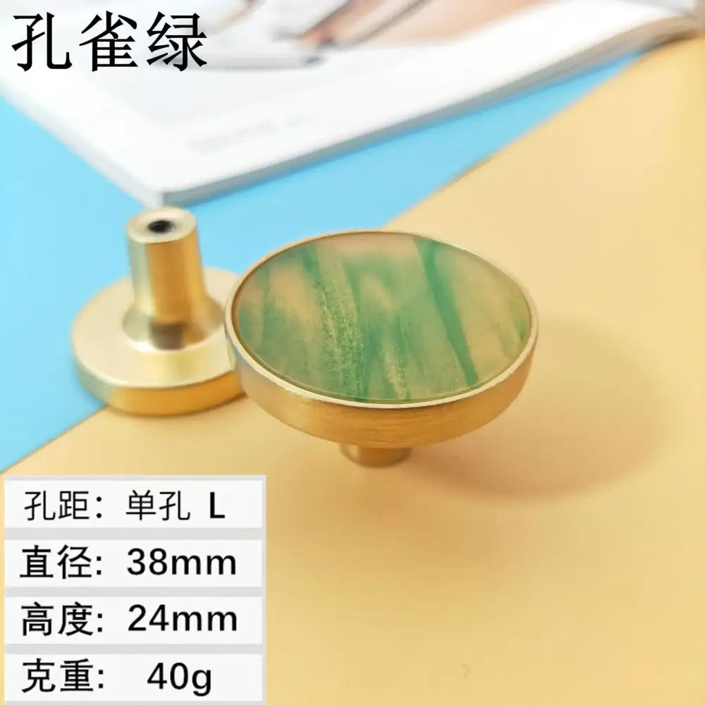 High-Grade Shell Single Hole Cabinet Handles - Creative Gold Drawer Knobs and Multipurpose Wall Hooks Peacock green L