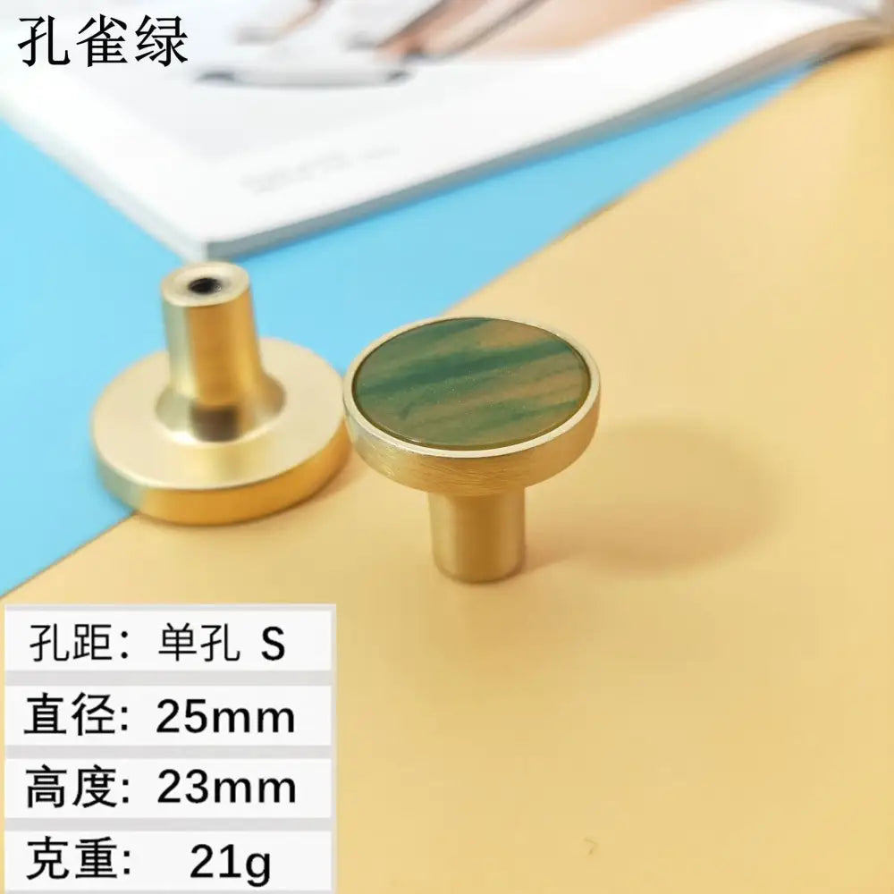 High-Grade Shell Single Hole Cabinet Handles - Creative Gold Drawer Knobs and Multipurpose Wall Hooks Peacock green S