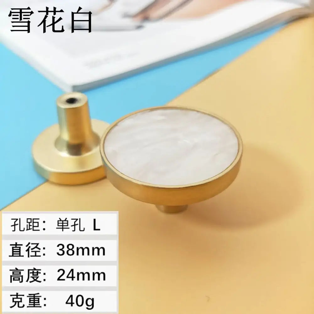 High-Grade Shell Single Hole Cabinet Handles - Creative Gold Drawer Knobs and Multipurpose Wall Hooks Snowflake White L