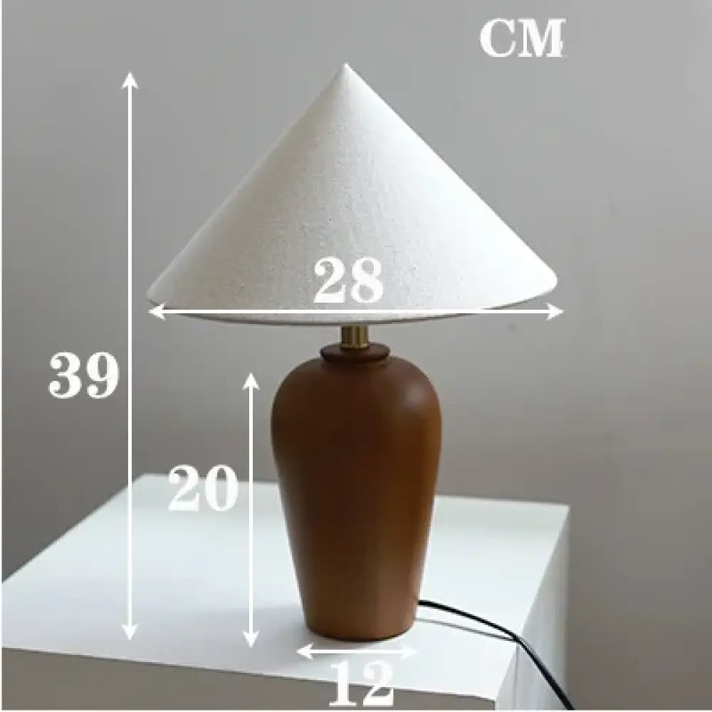 Wooden LED desk lamp dimensions: 39cm height, 28cm shade width, 12cm base width