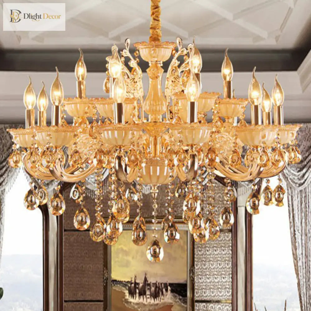 Immerse Your Space In Warm Elegance: The Gold Amber Glass Candle Chandelier