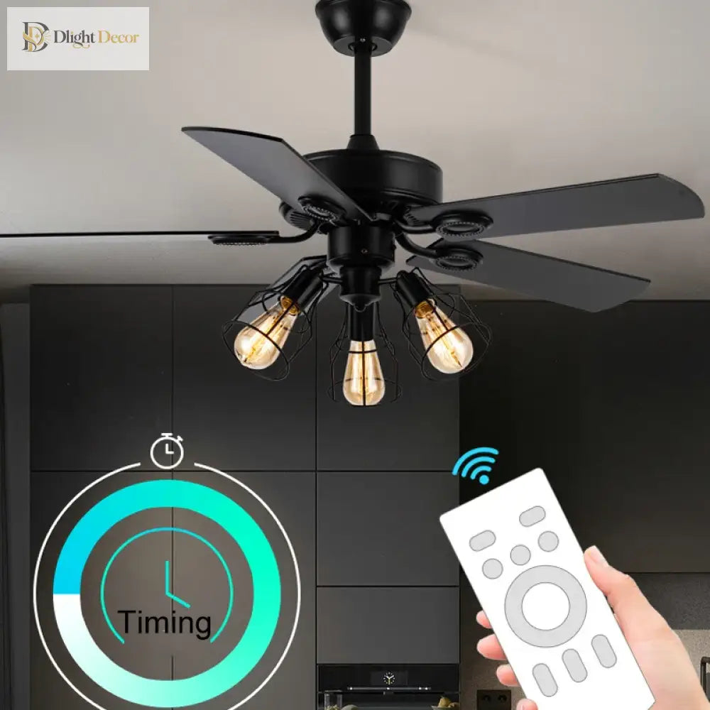Black Ceiling Fans With Lights Remote Industrial Vintage Postmodern Fan Lamp For Kitchen Island