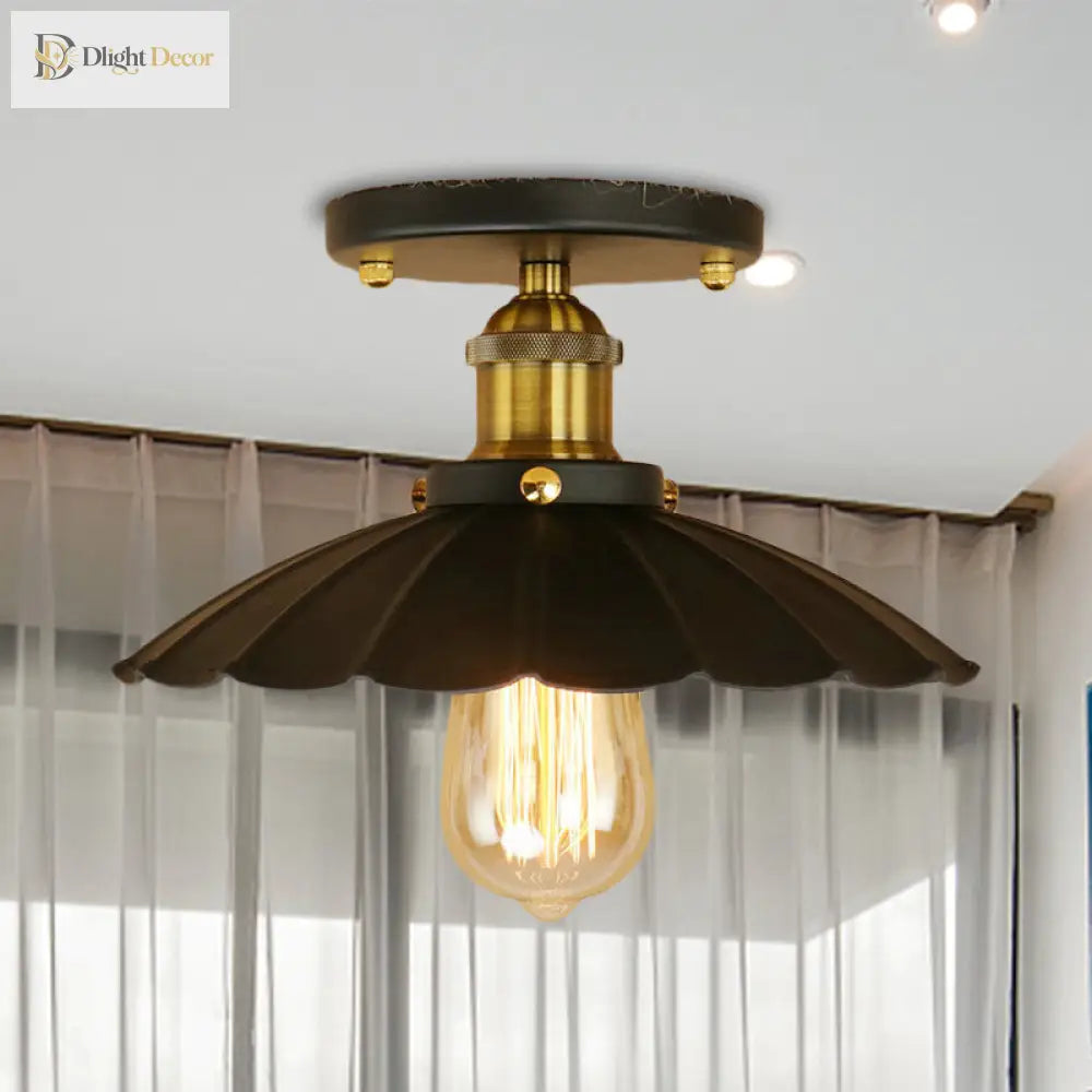 Industrial Charm Meets Modern Function: Black Scalloped Edge Semi - Flush Mount Light