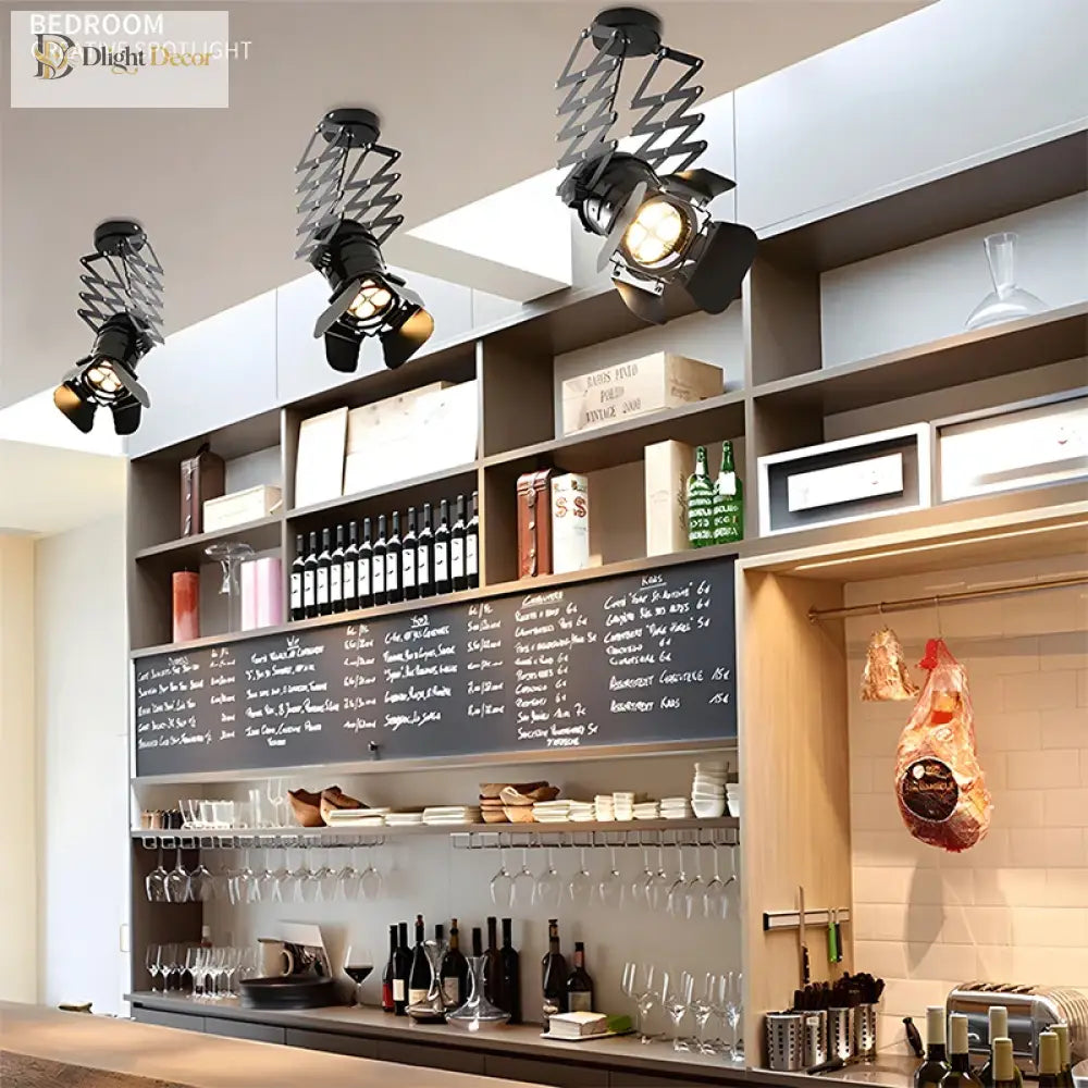 Vintage Track Lighting Fixture Rural Industrial Lift Ceiling Lamp Bar Clothing Retro Absorb Dome Light without E27 Bulb