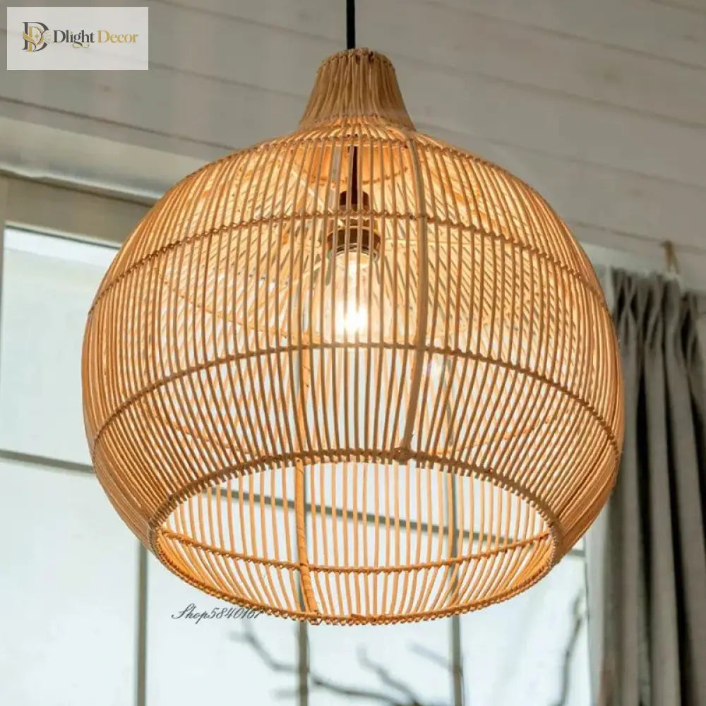 Japanese Handmade Rattan Woven Pendant Lamp - Artful Lighting For Rural Retro Decor Lights