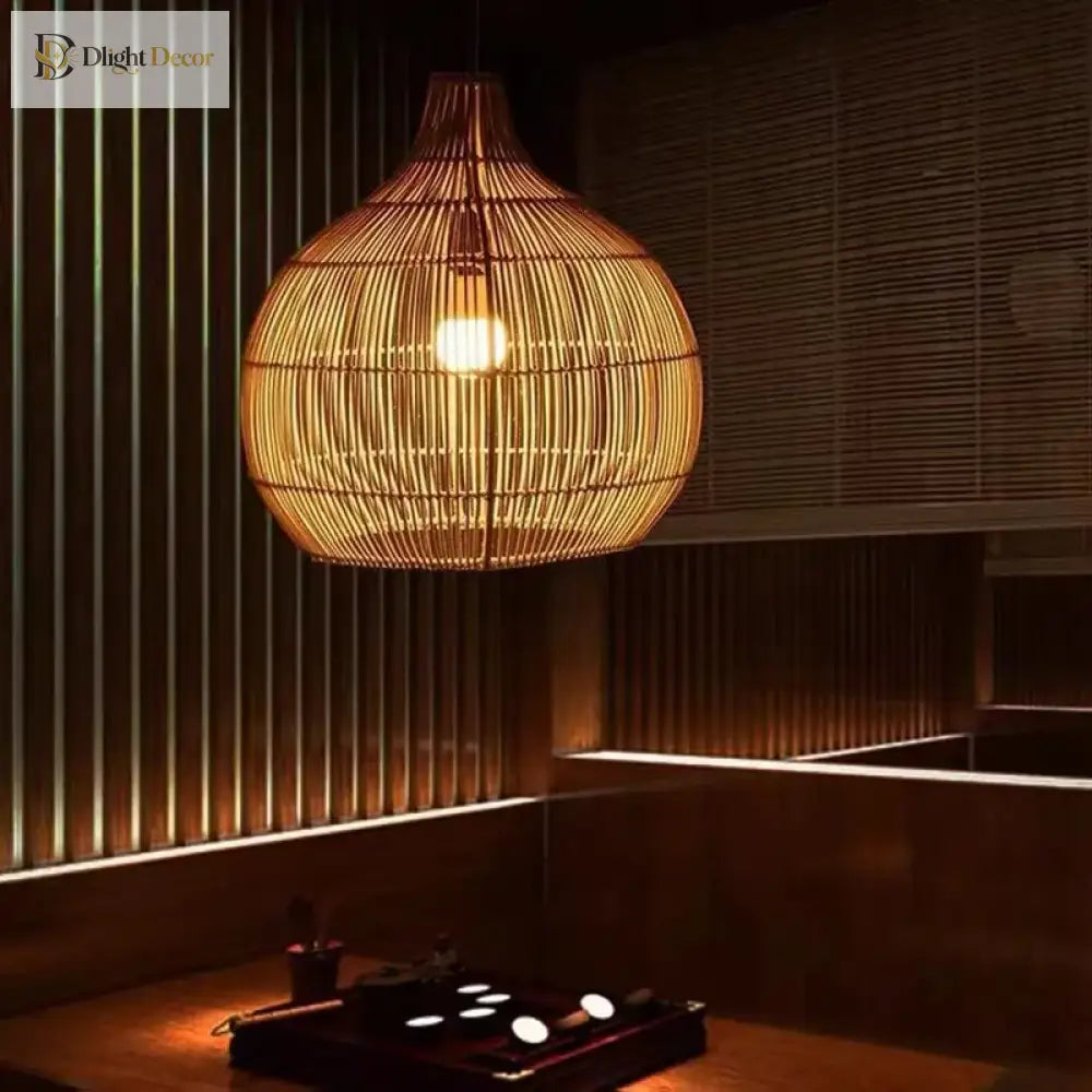 Japanese Handmade Rattan Woven Pendant Lamp - Artful Lighting For Rural Retro Decor Lights