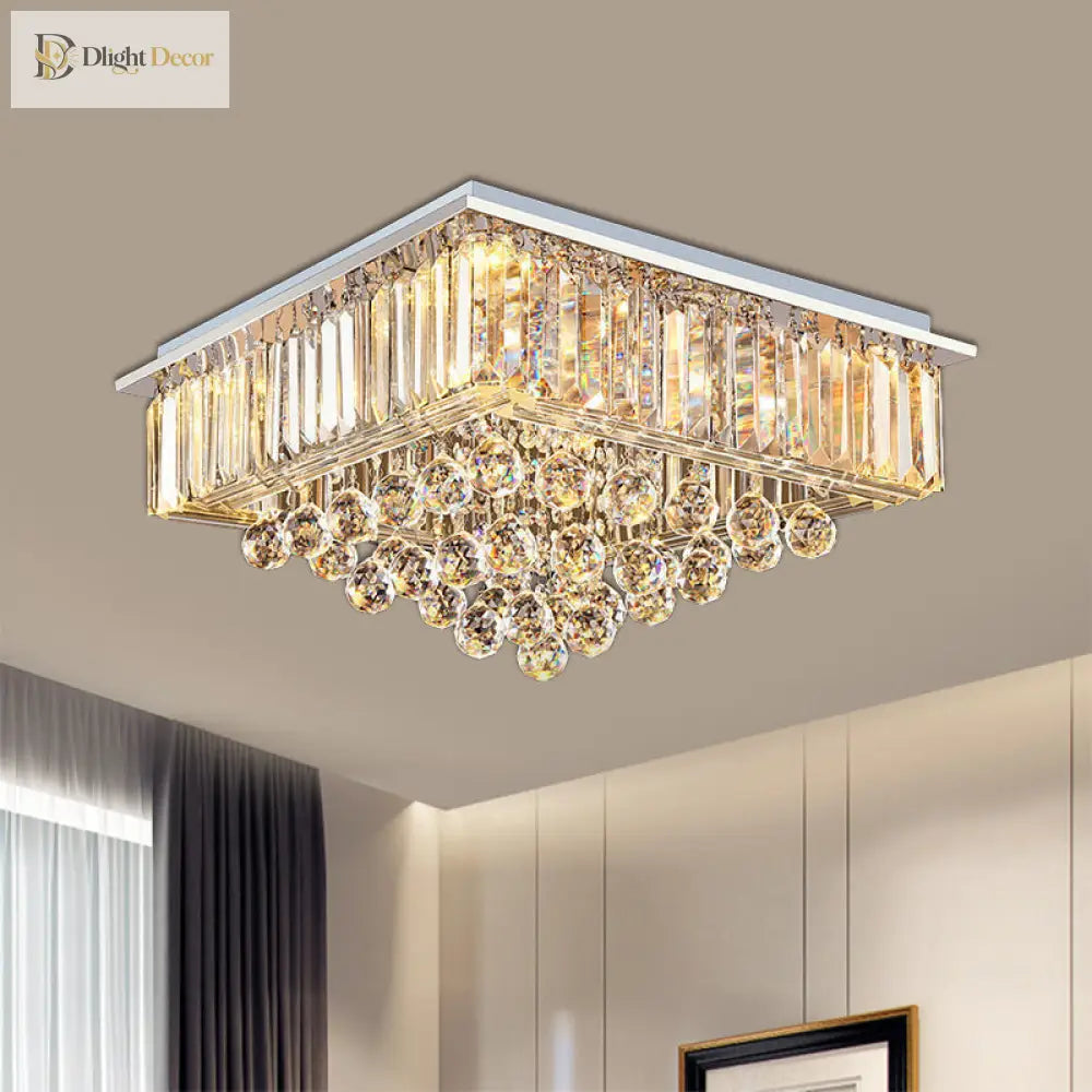 Journey Elegance Meets Sparkling Light: Crystal Square Flush Mount