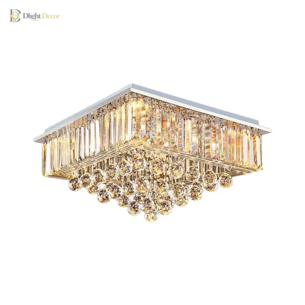 Journey Elegance Meets Sparkling Light: Crystal Square Flush Mount