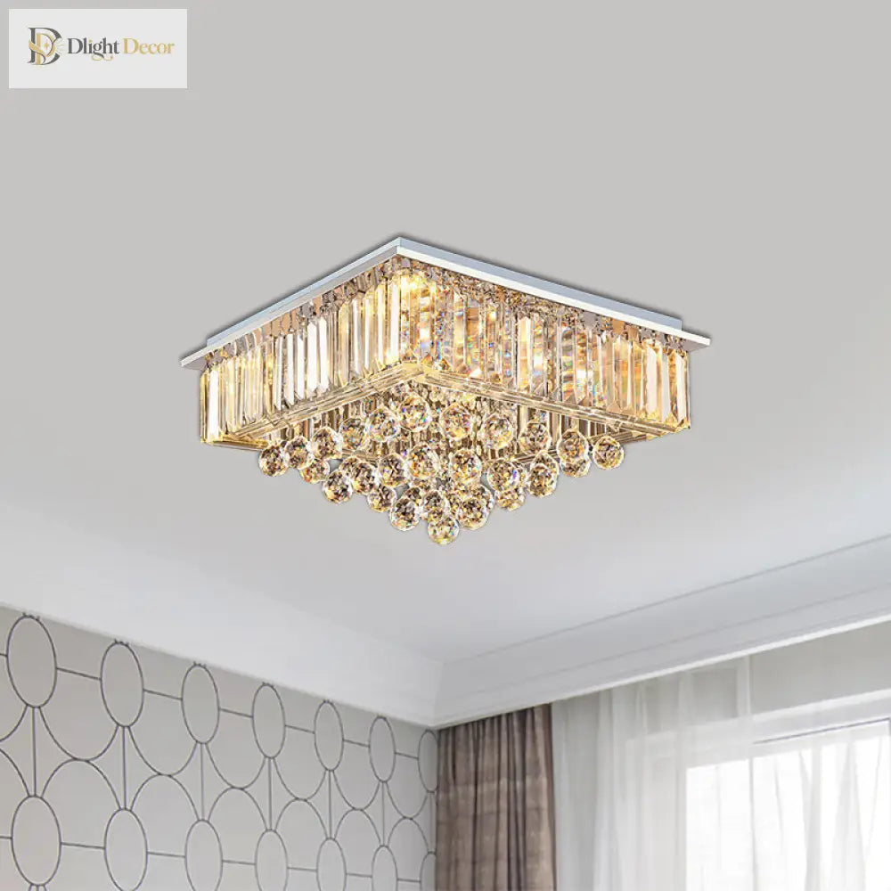 Journey Elegance Meets Sparkling Light: Crystal Square Flush Mount